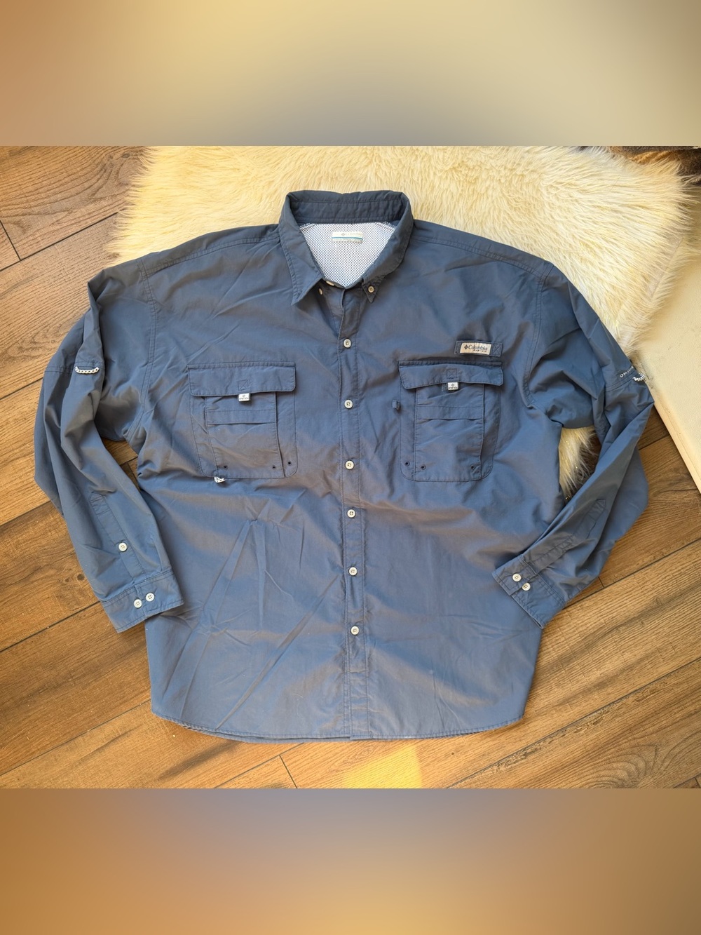 Columbia Blue PFG Bahama II Long Sleeve Fishing Outdoor Shirt Size 3X Tall Long